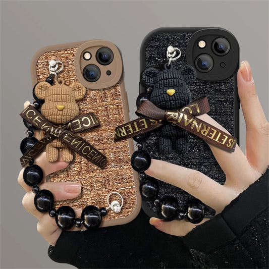 Korean Cute Cartoon 3D Bear Wrist Chain Soft Case: Protect Your iPhone in Style!  ( FM11 AP11 )